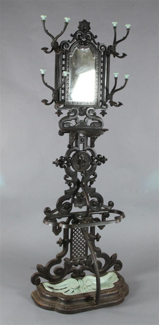 A Victorian French cast iron hallstand, by E. Boucher and Cie, Fumay, Arden (No.3), width 2ft 2in. height 6ft